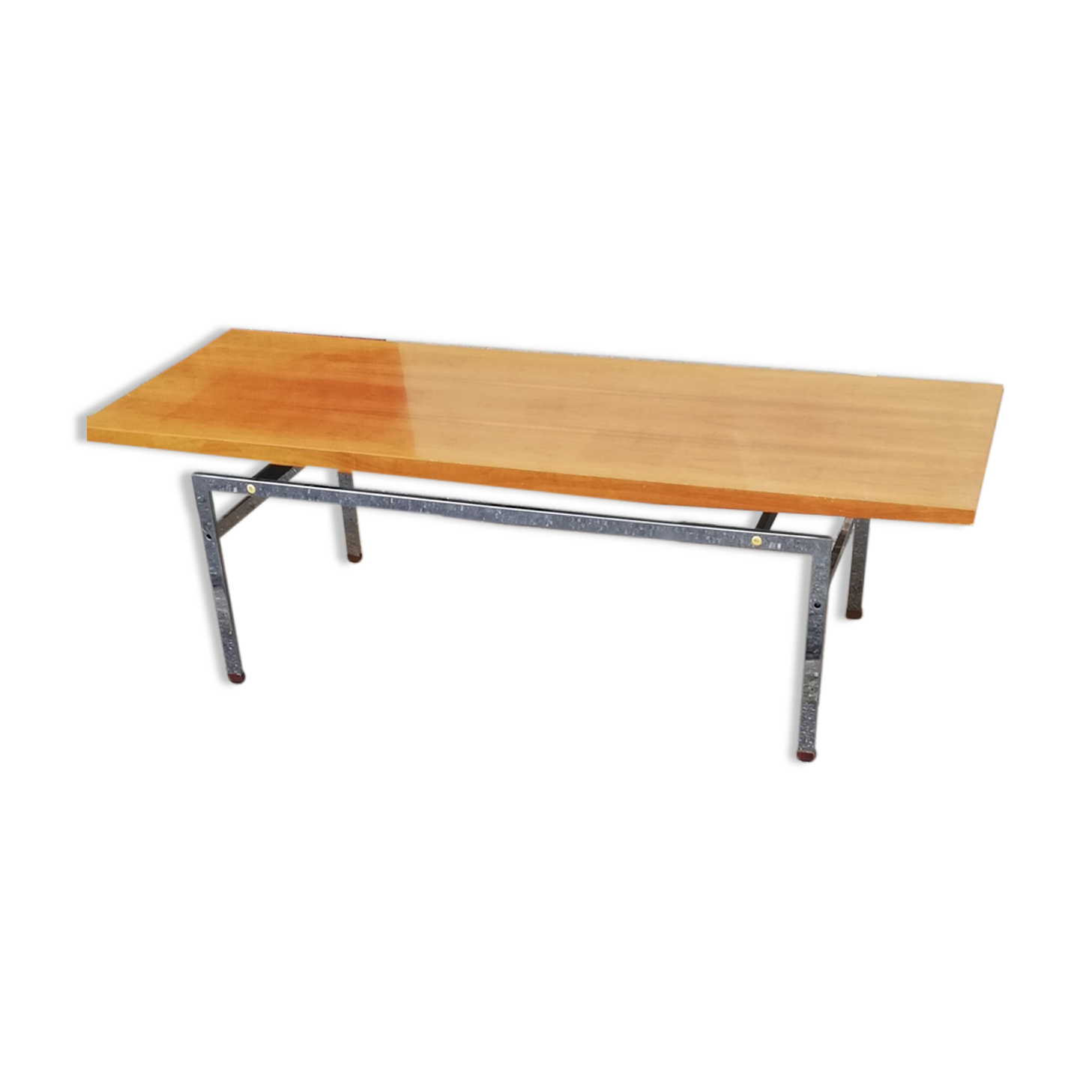 Vintage walnut and chrome coffee table