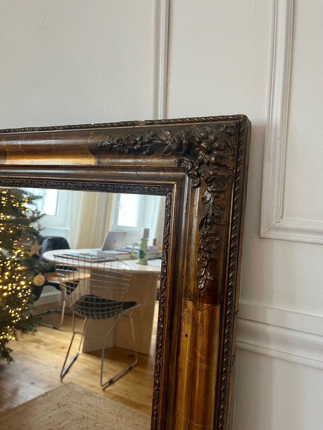 Large antique gilded wood mirror, 108cm x 118cm