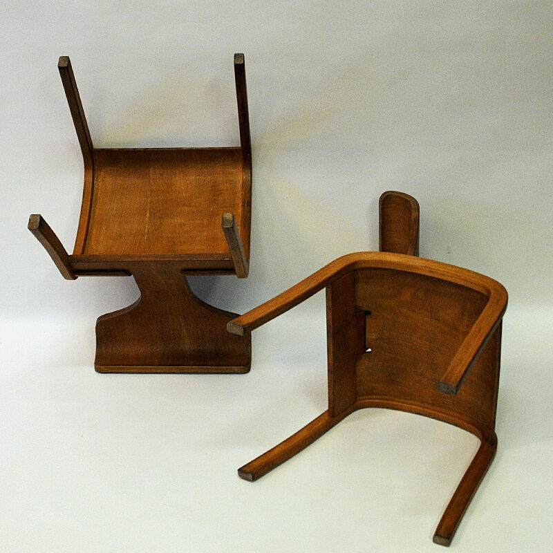 Scandinavian pair of design childrens wood chairs 1950s
