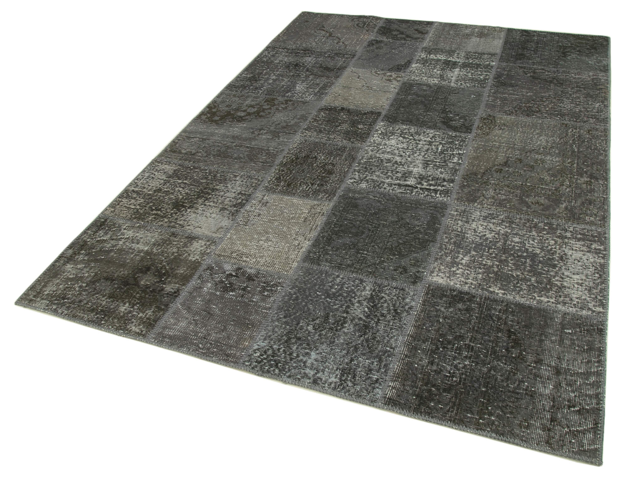 Handmade turkish overdyed 170 cm x 245 cm grey patchwork carpet