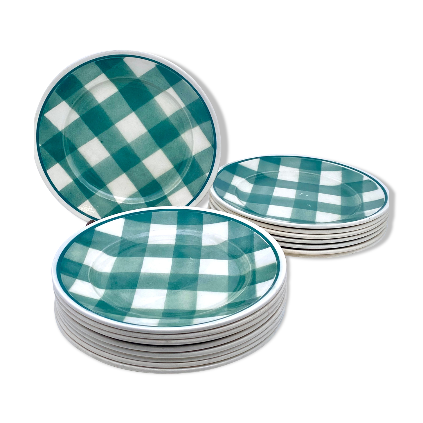 Vintage beige and green checkered service