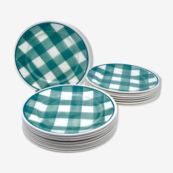 Vintage beige and green checkered service