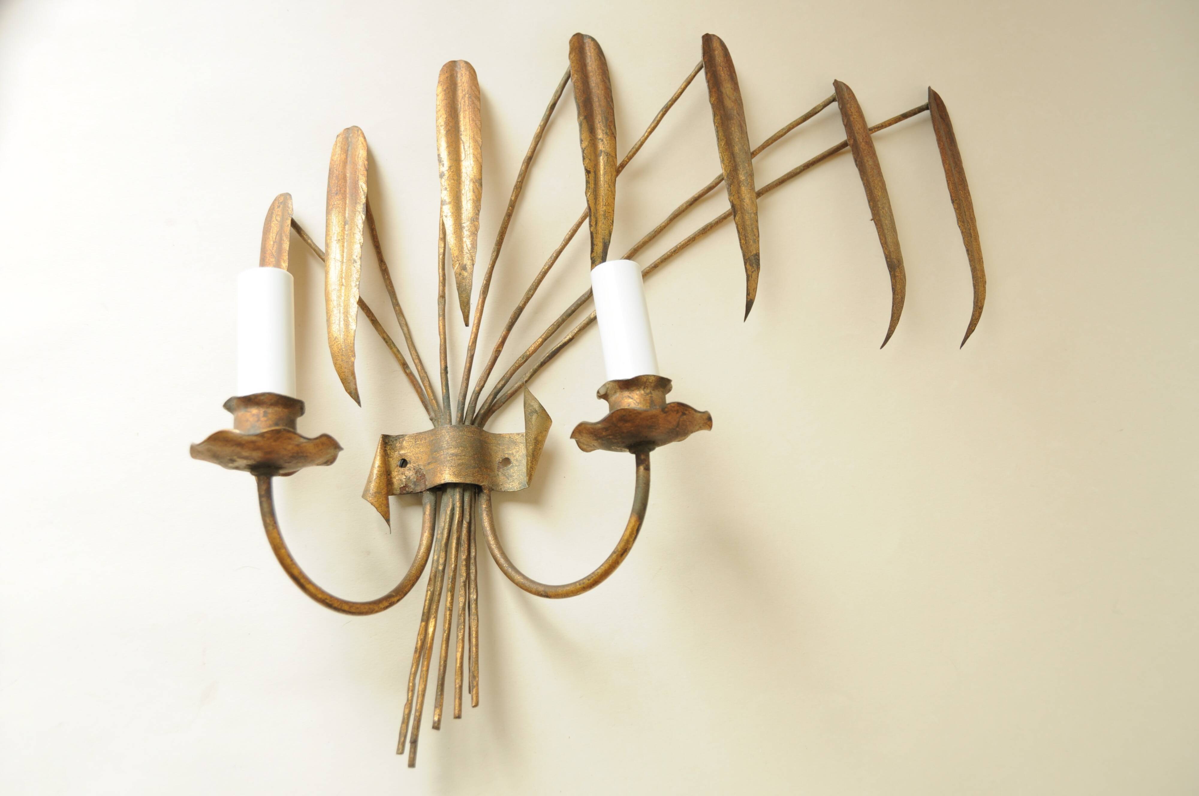 Palm Tree Wall Light in Patinated Gold Metal