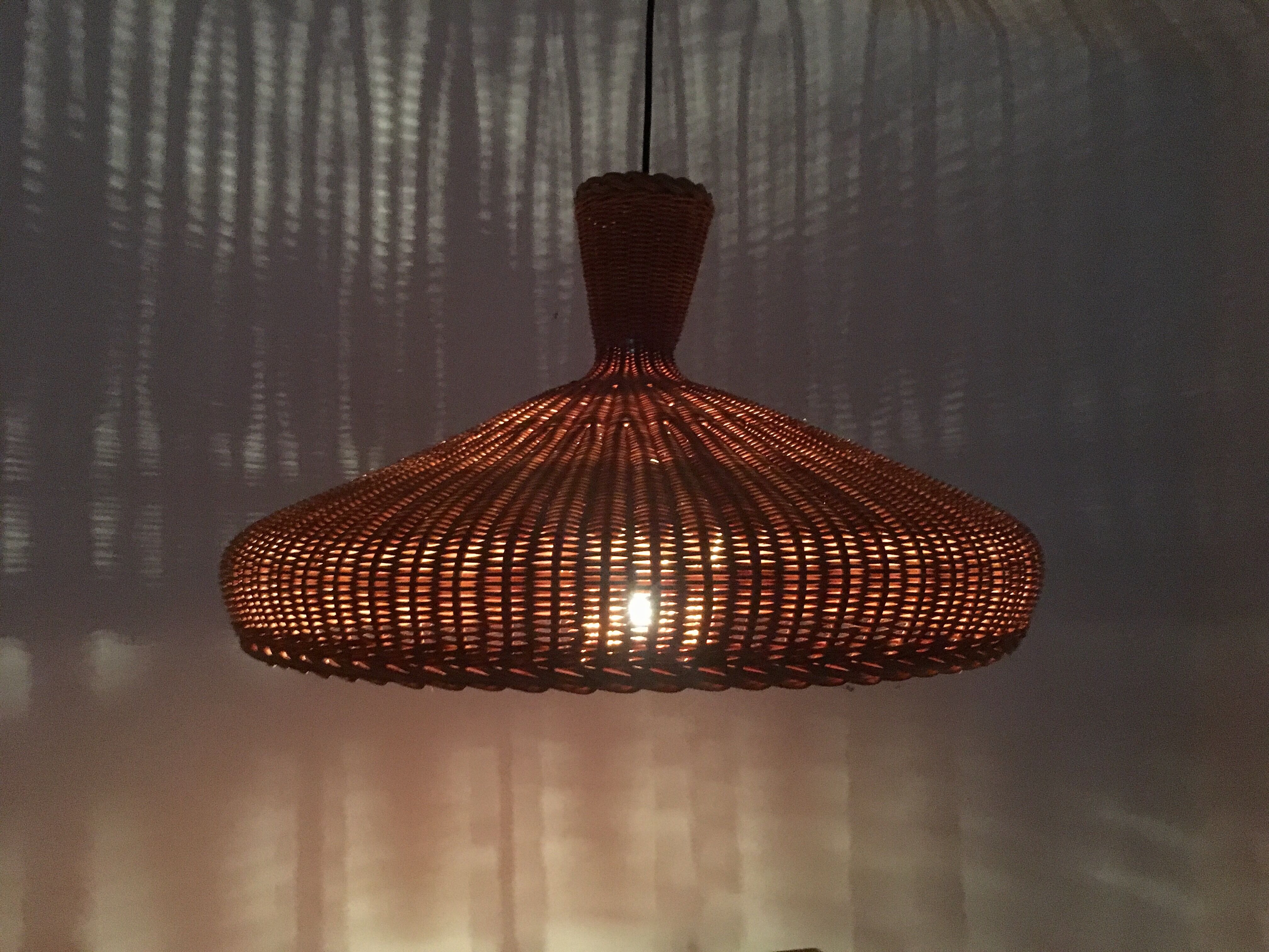 exceptional large Mid Century Modern wicker pendant lamp