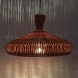 exceptional large Mid Century Modern wicker pendant lamp