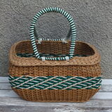 Woven wicker basket and scoubidou from the 50s