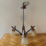 Vintage chandelier in chrome metal, steel and molded glass -3 branches