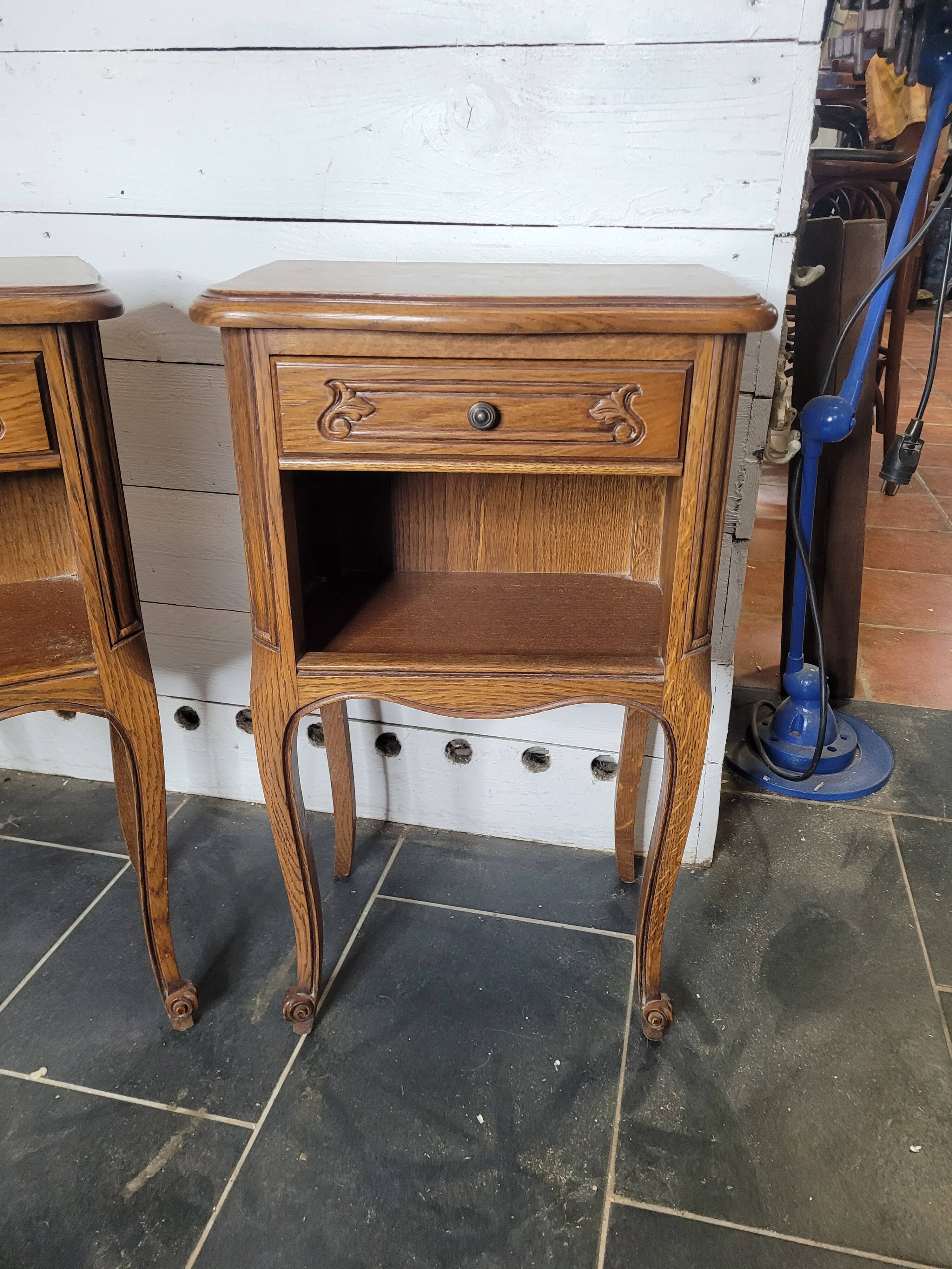Pair of Louis XV style oak bedside tables
