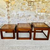 Pull-out tables in teak and ceramic, scandinavian, 60s