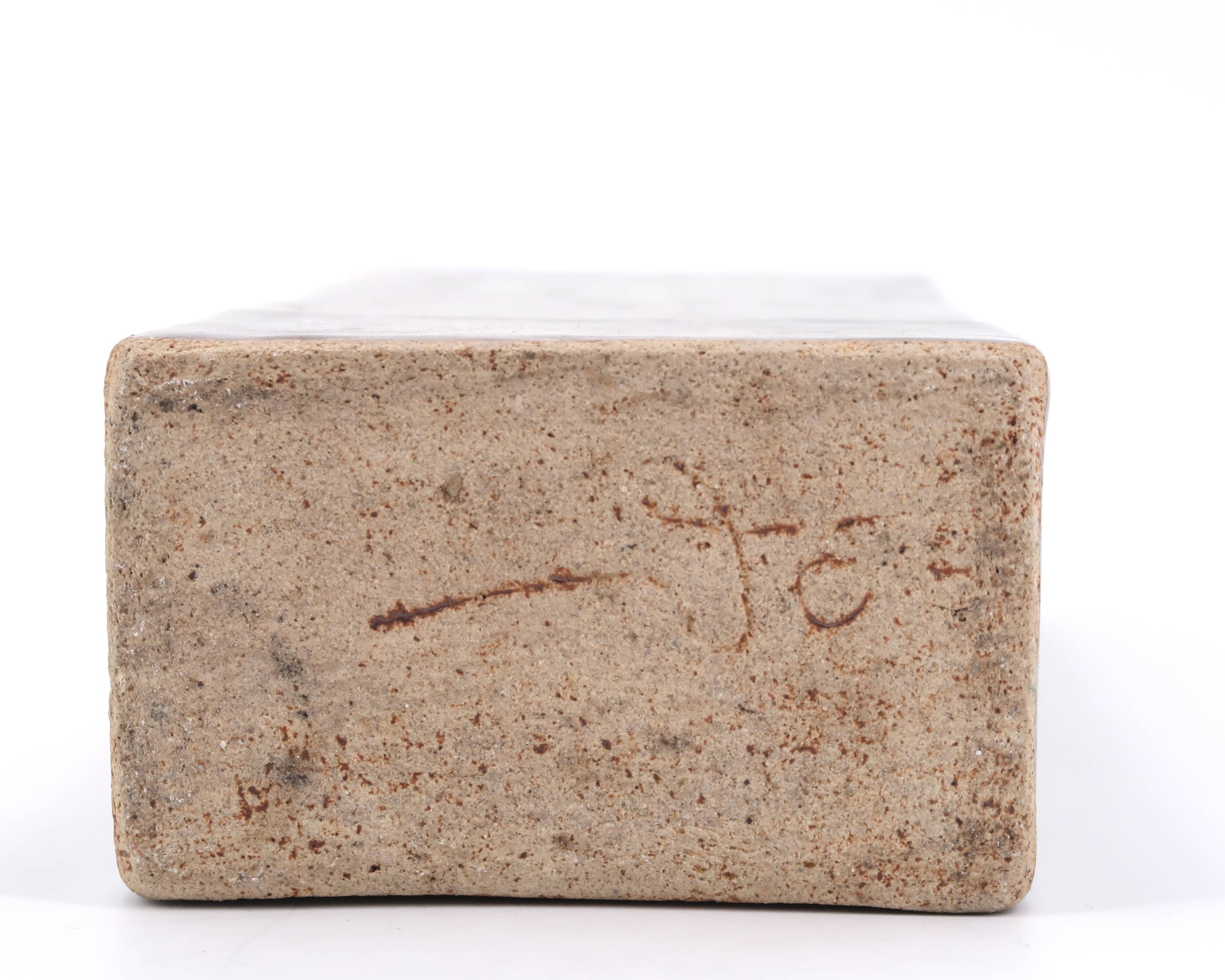 Signed stoneware brick vase, 1970s