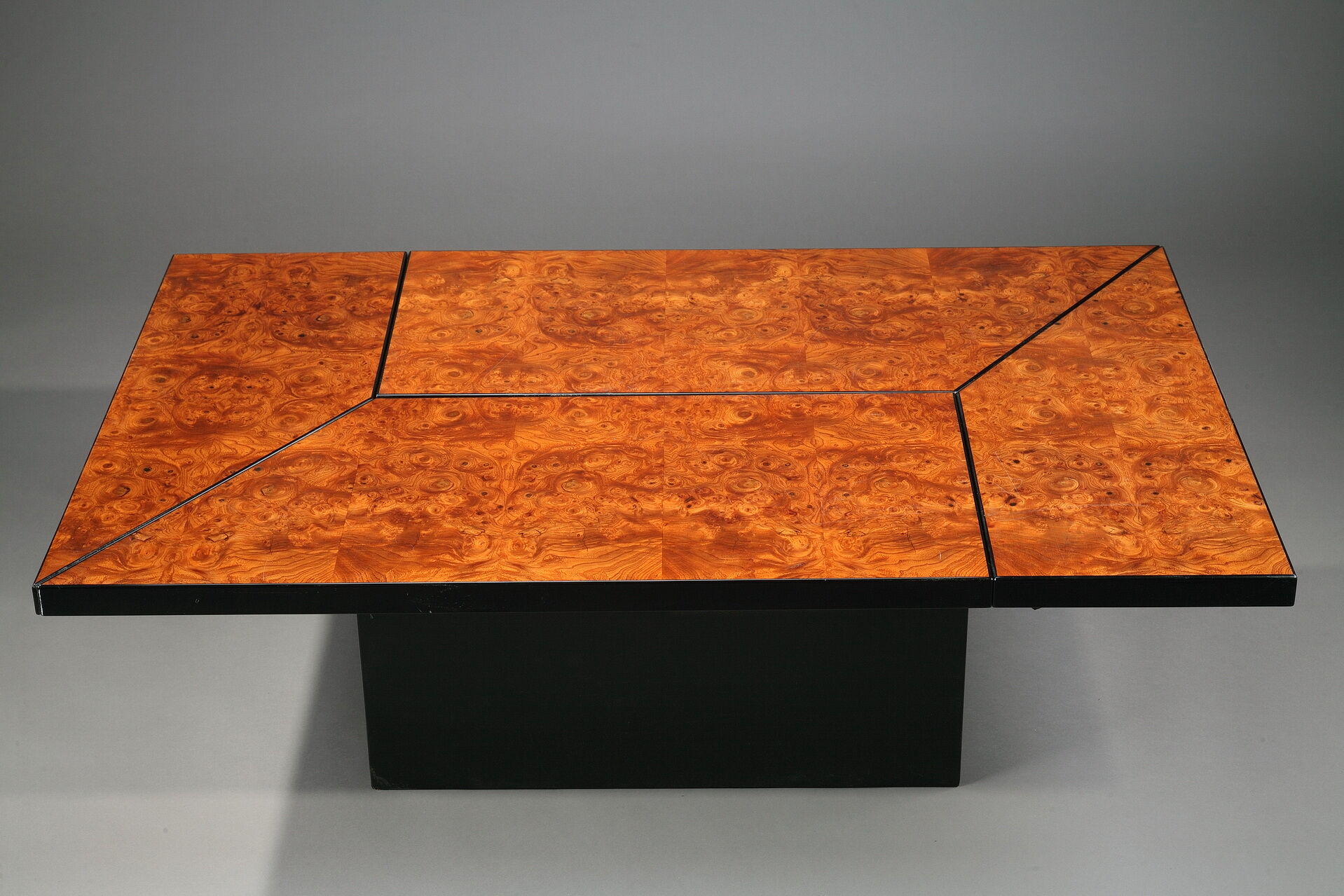 Coffee table in magnifying glass of elm by Paul Michel