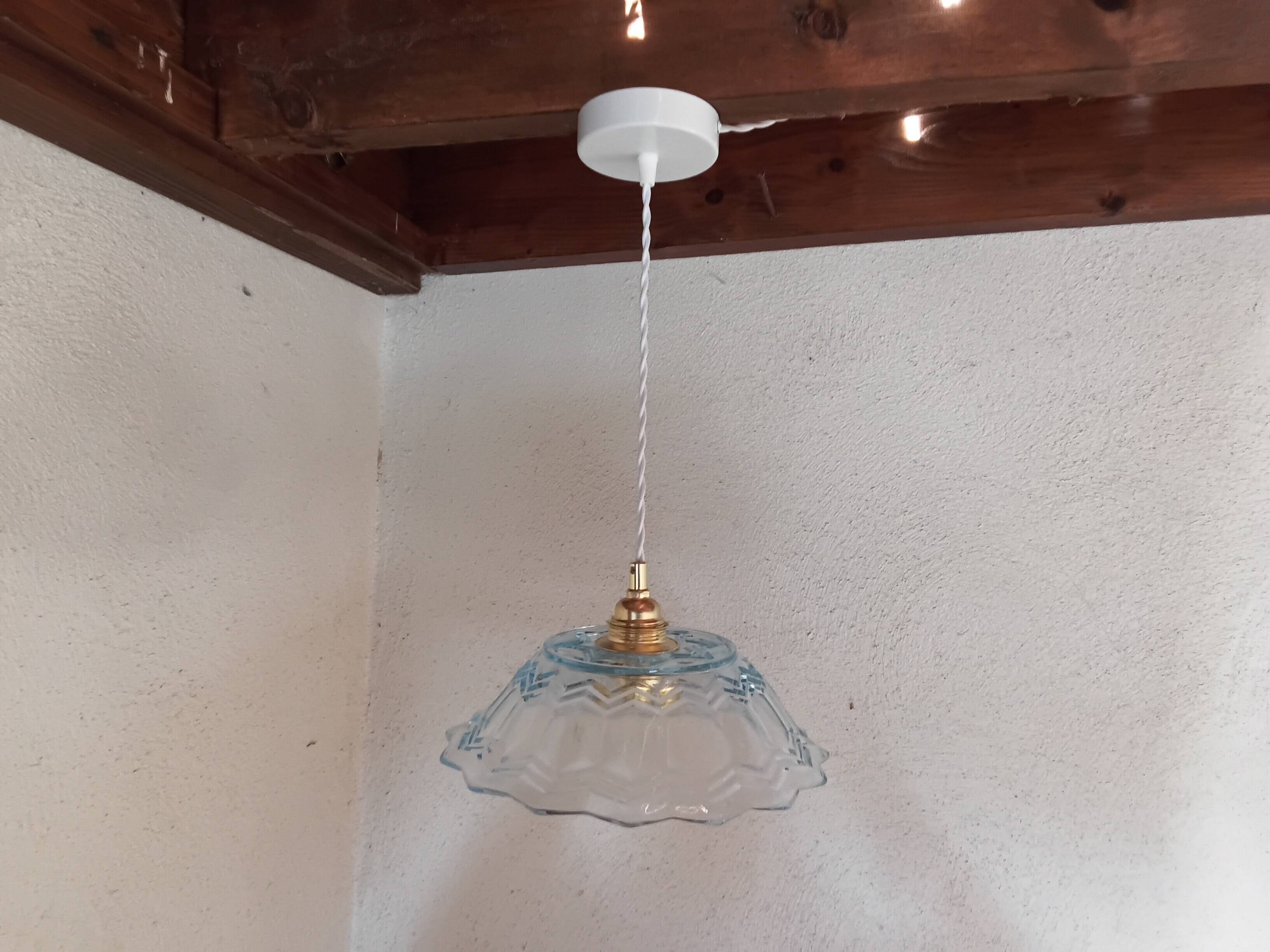 Vintage pendant light in blue chiseled glass