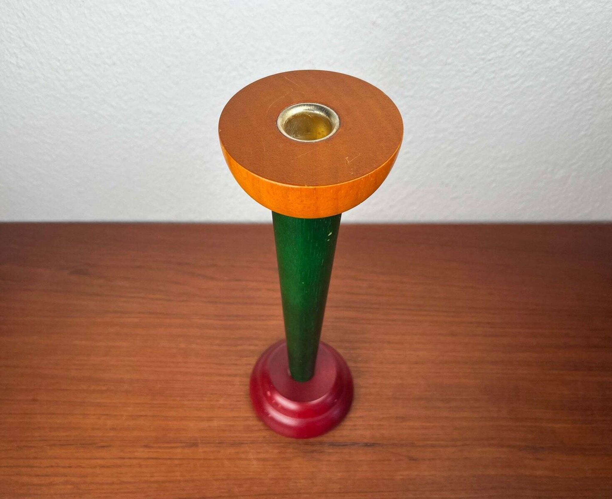 Postmodern yellow, green, red wooden chandelier Monokel by Ikea, 1980s.