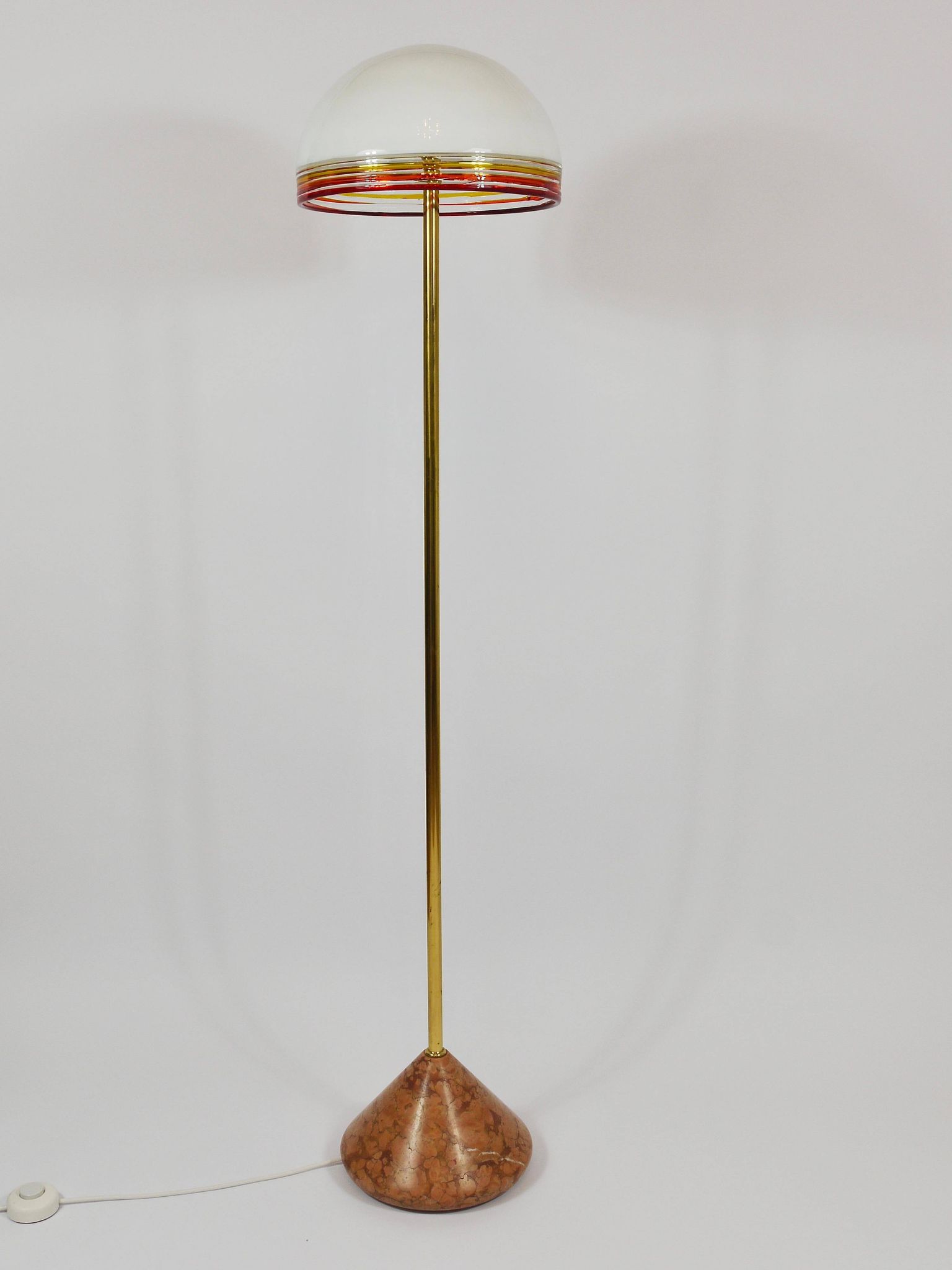 Roberto Pamio Febo floor lamp in marble, brass, and Murano glass by Leucos Italy.