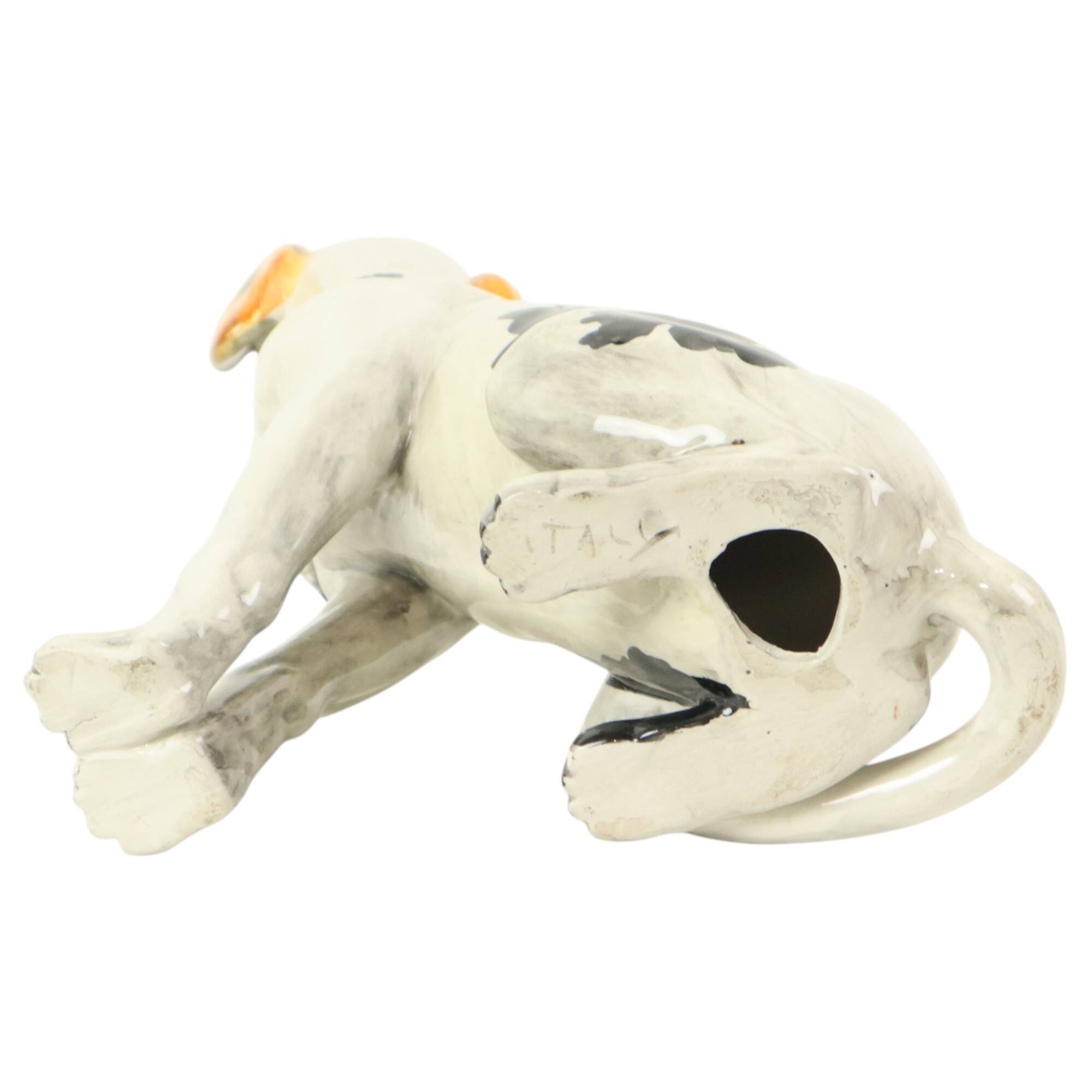 Statue de Chien Vintage Sculpture Craquelé Céramique Italie 31cm