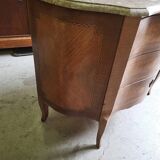 Curved chest of drawers in rosewood and marble marquetry