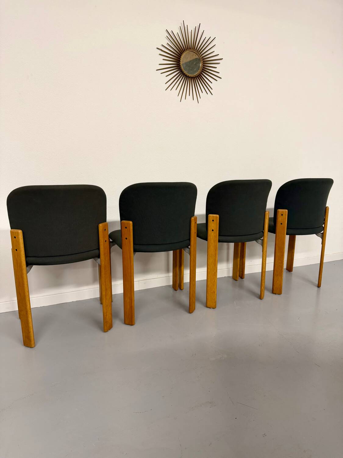 4 wooden and fabric chairs designed by Bruno Rey for Dietiker, vintage 70s
