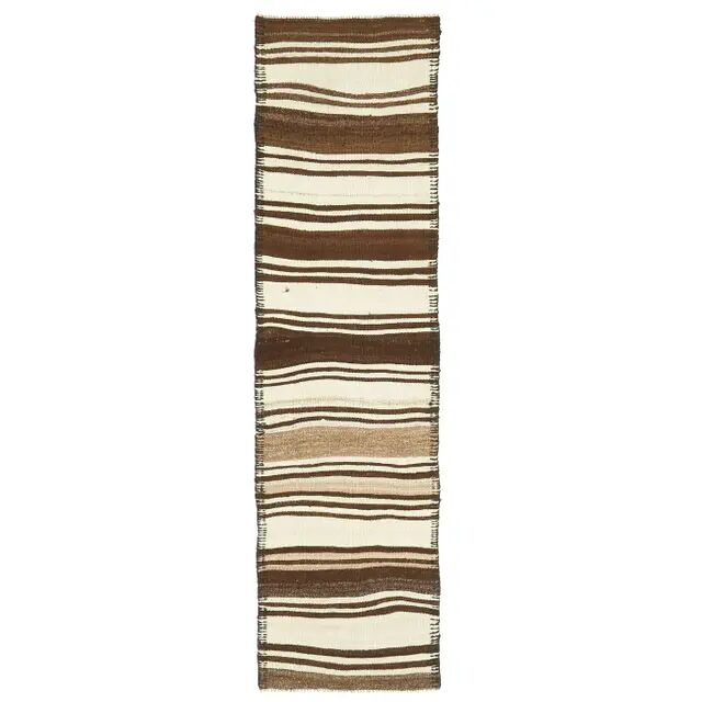 Vintage Turkish Oushak Handmade Cotton Beige Wool Runner Rug 71x275