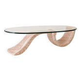 Sculptural coffee table in pink marble and glass, 1970s-80s.