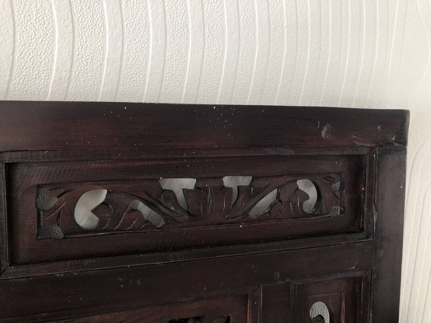 Vintage Indonesian teak shuttered mirror