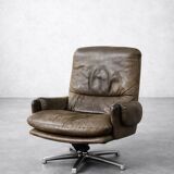 Vintage Mid-Century German Modern Leather Lounge Swivel Chair, 1960s