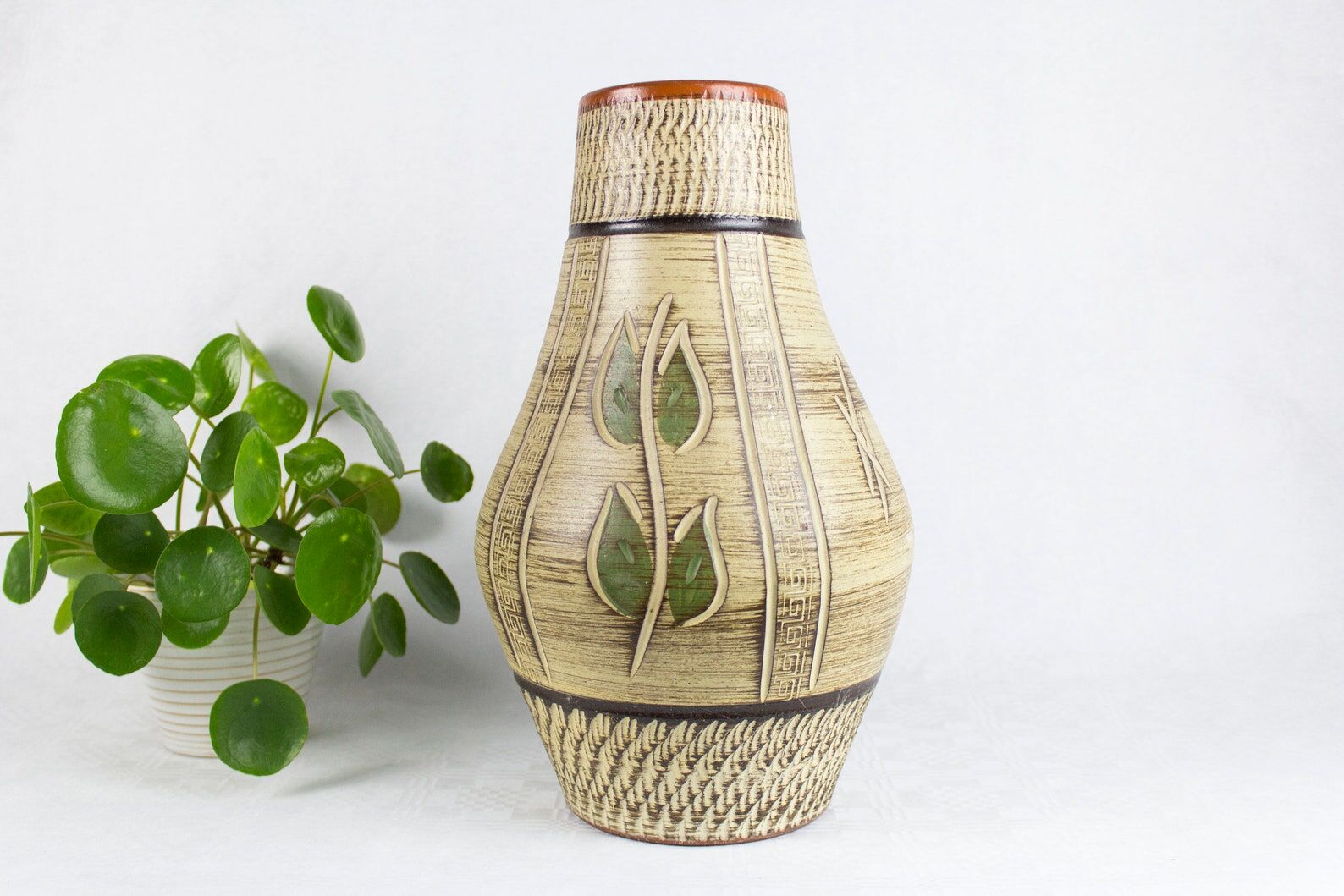 Vase en céramique vintage, Allemagne de l’Ouest, Poterie allemande, Boho, Milieu du siècle