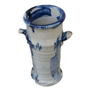 Vintage 1950 Brutalist vase in pottery with blue glazes, signed Blaso.