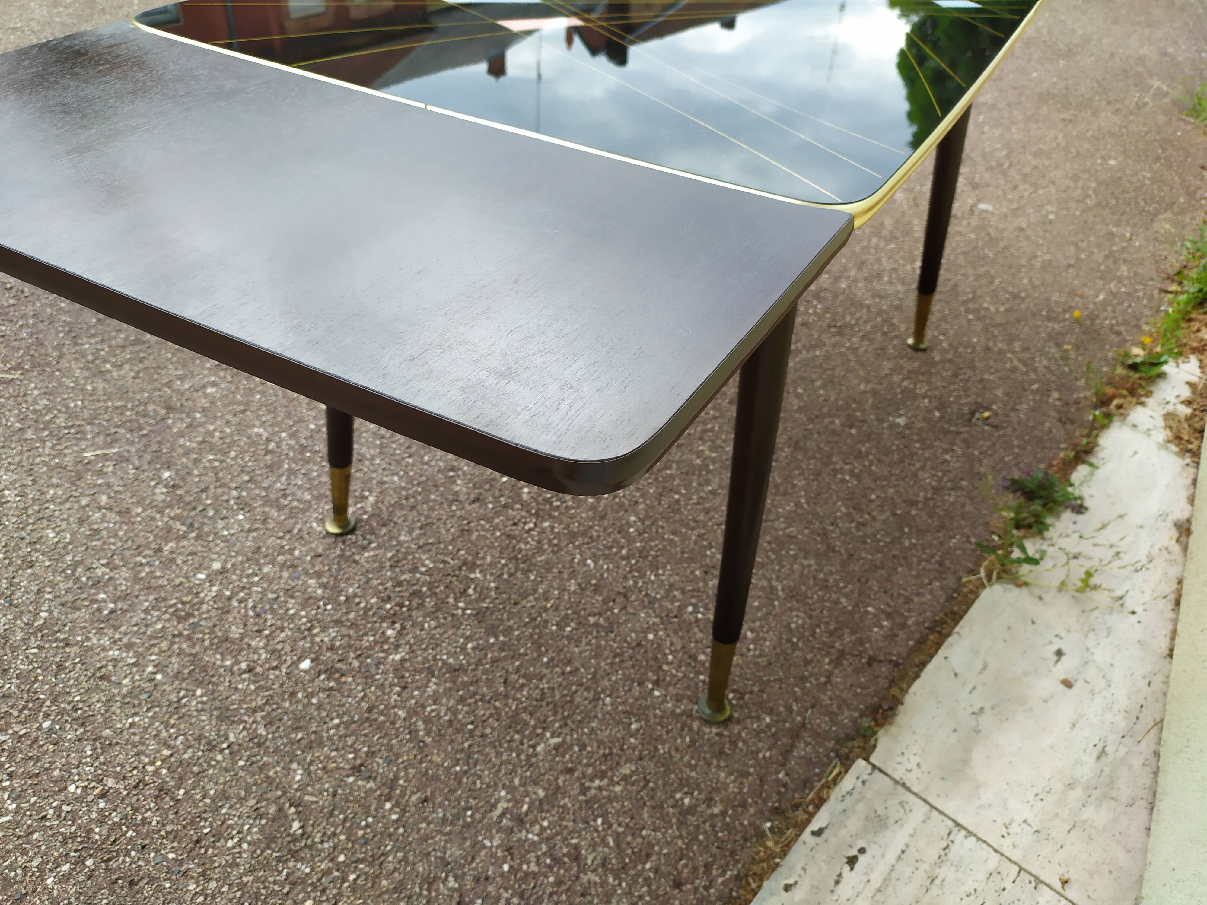 Table mid-low formica feet compass glass tray - vintage 1960