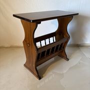 Side table, vintage turned wood magazine rack