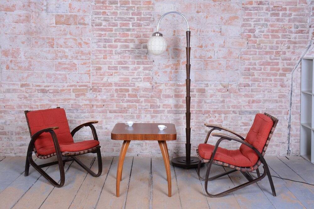 Czech Art Deco Oak Armchairs attributed to Jan Vaněk, 1940s, Set of 2