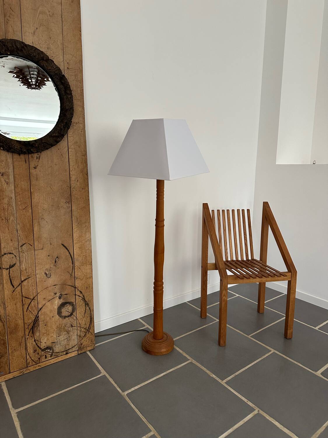 Modernist blond oak floor lamp