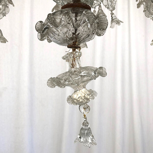 Ancien lustre de Venise, Murano en verre transparent