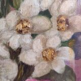 Peinture à l'huile fleurs vintage, France signée René