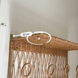 Vintage rattan coat rack wall shelf
