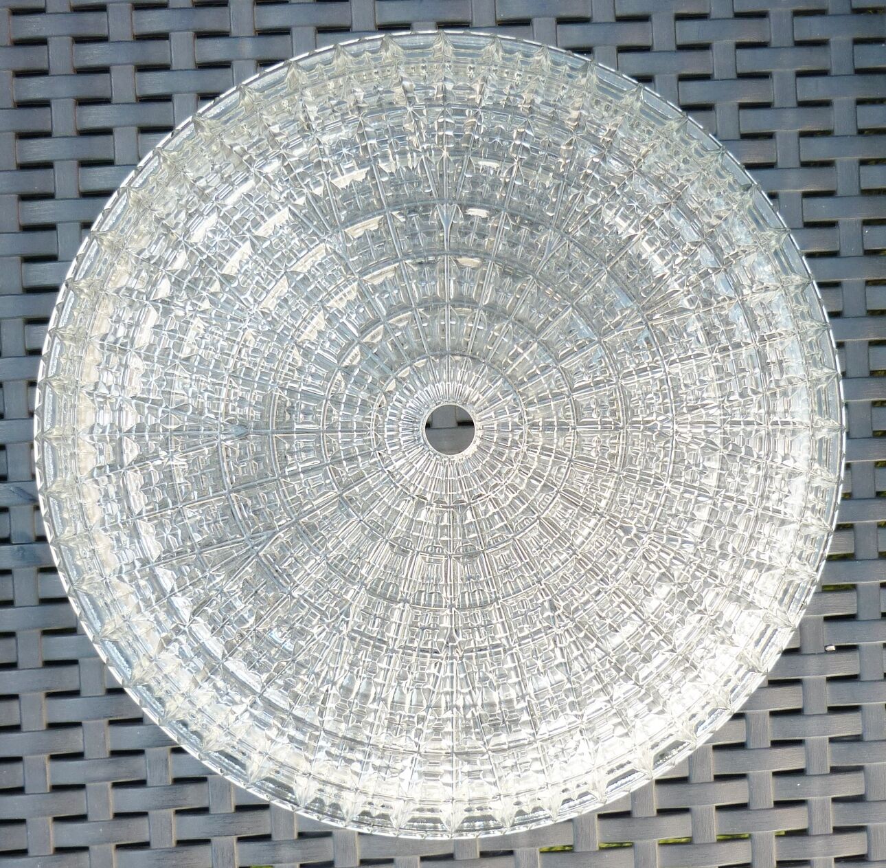 Ceiling lamp, vintage wall lamp, thick glass and chrome, 60s/70s