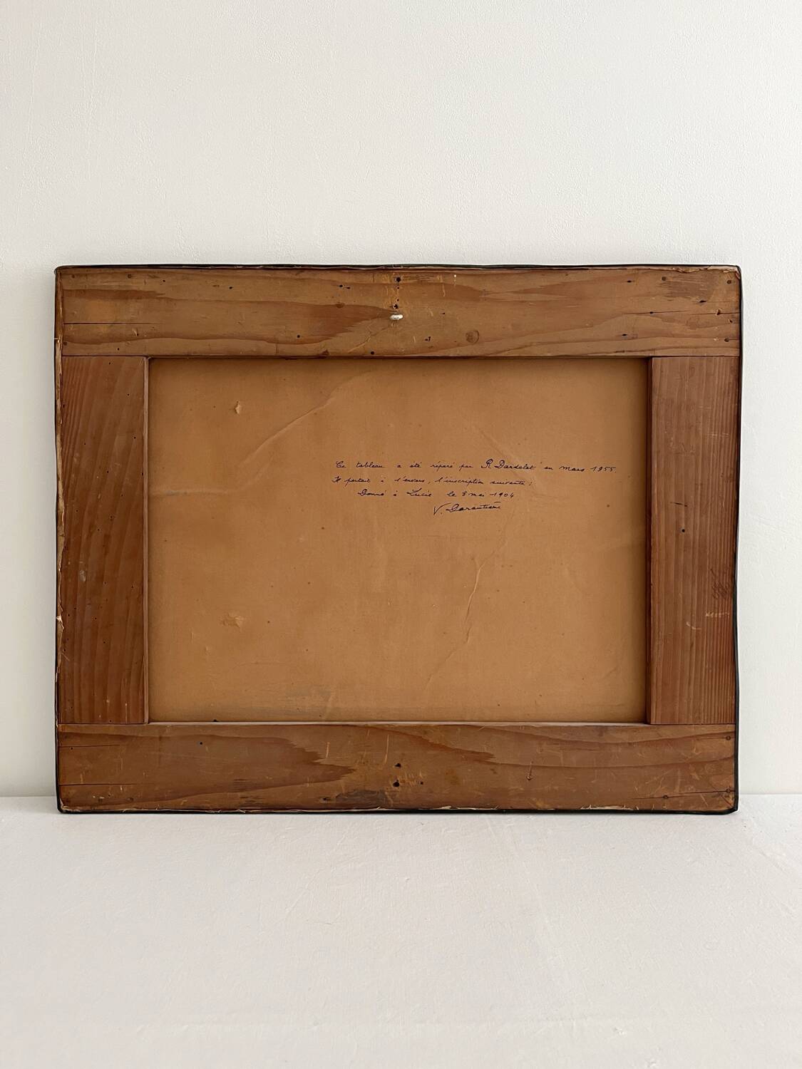 Old oil painting on canvas of a landscape by the pond.