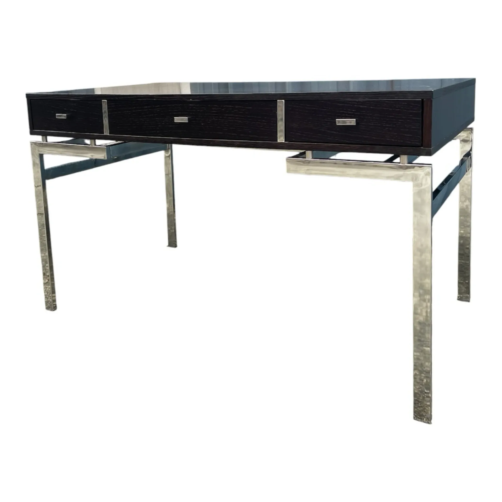 Large textured black lacquered flat desk and chrome in 1970s style — Esprit Mai