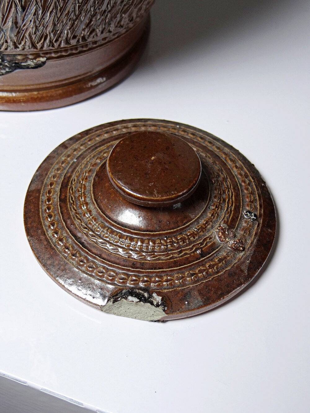 Gargoulette cruche grès émaillé brun de Beauvais ou Bonny vintage