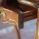 Wooden bedside table with marquetry and bronze, side table with curved legs