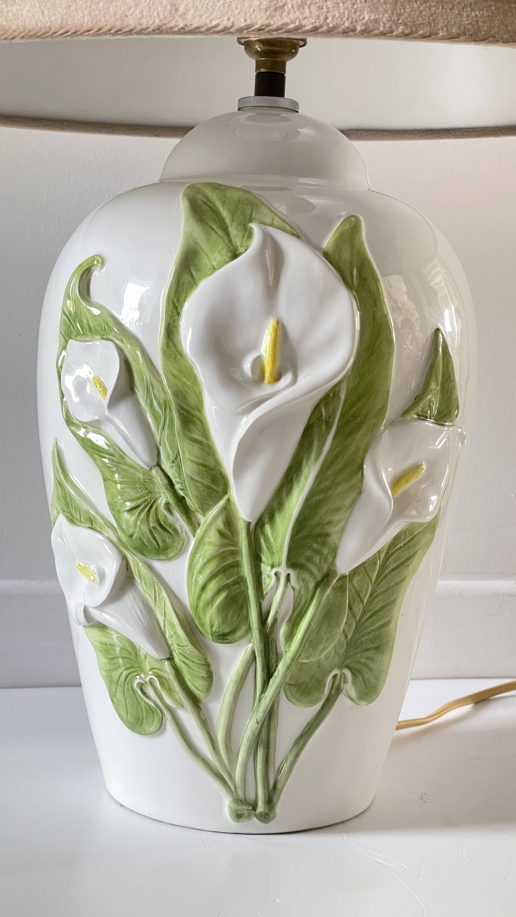 Italian ceramic lamp with arum flowers