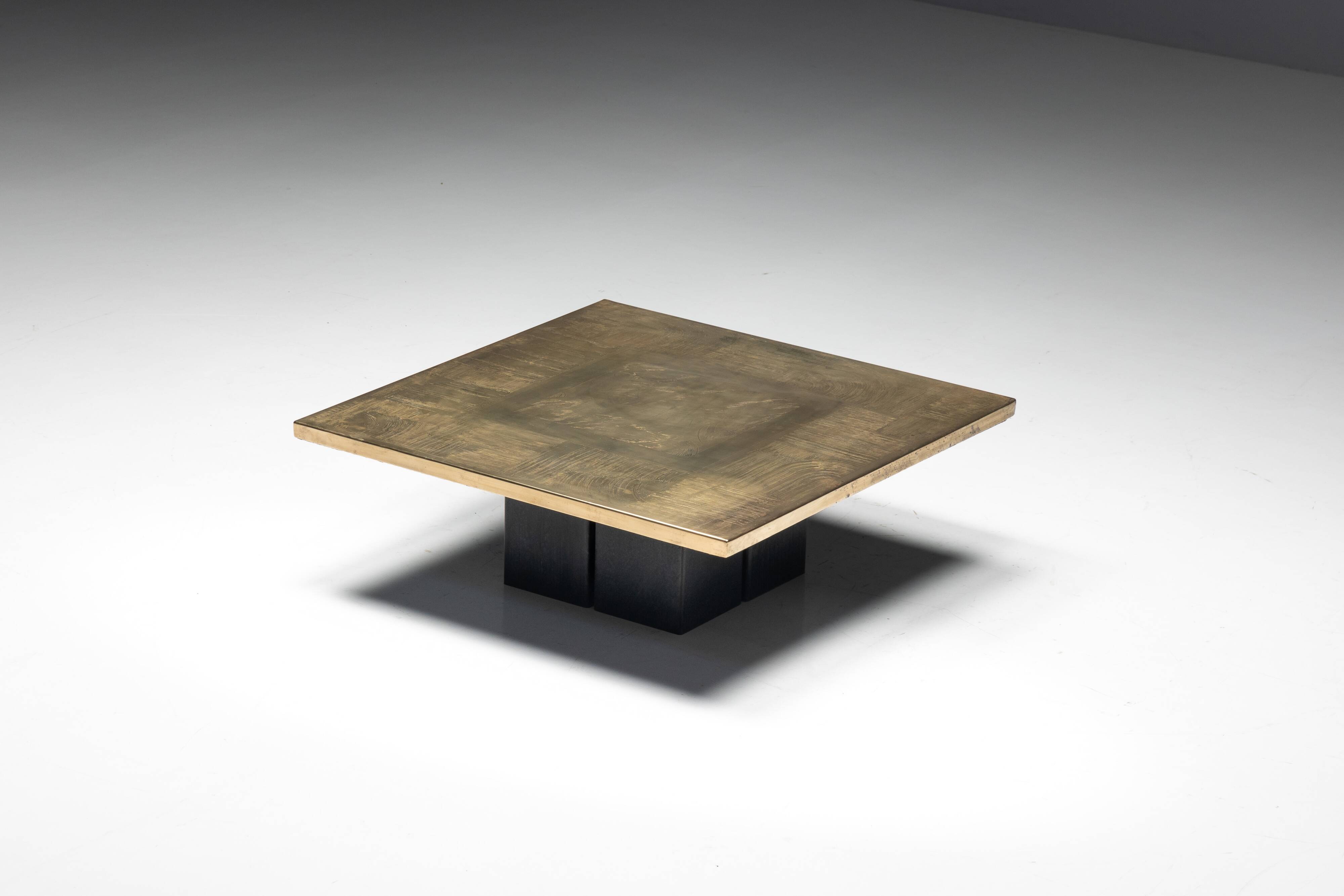 Brass Etched Coffee Table by Christian Heckscher, Belgium, 1970s