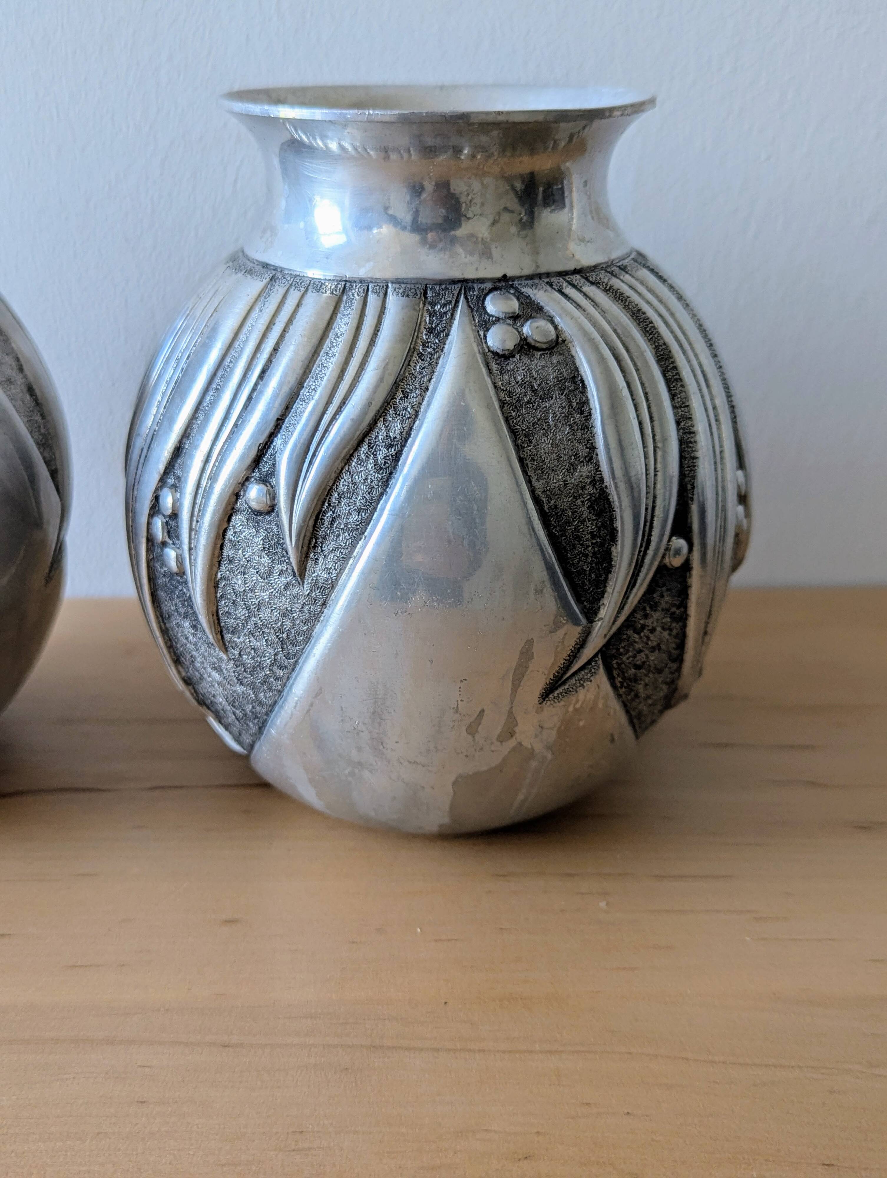 Pair of irman vases in aliometal, french design, 1950