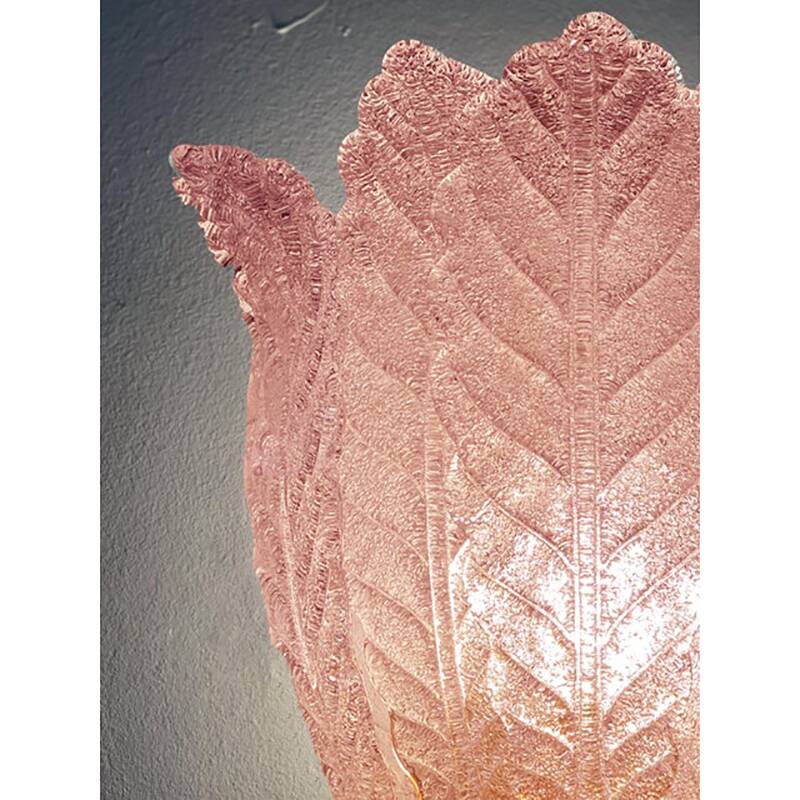 Contemporary Pink Murano Glass Leaf Wall Sconces - a Pair