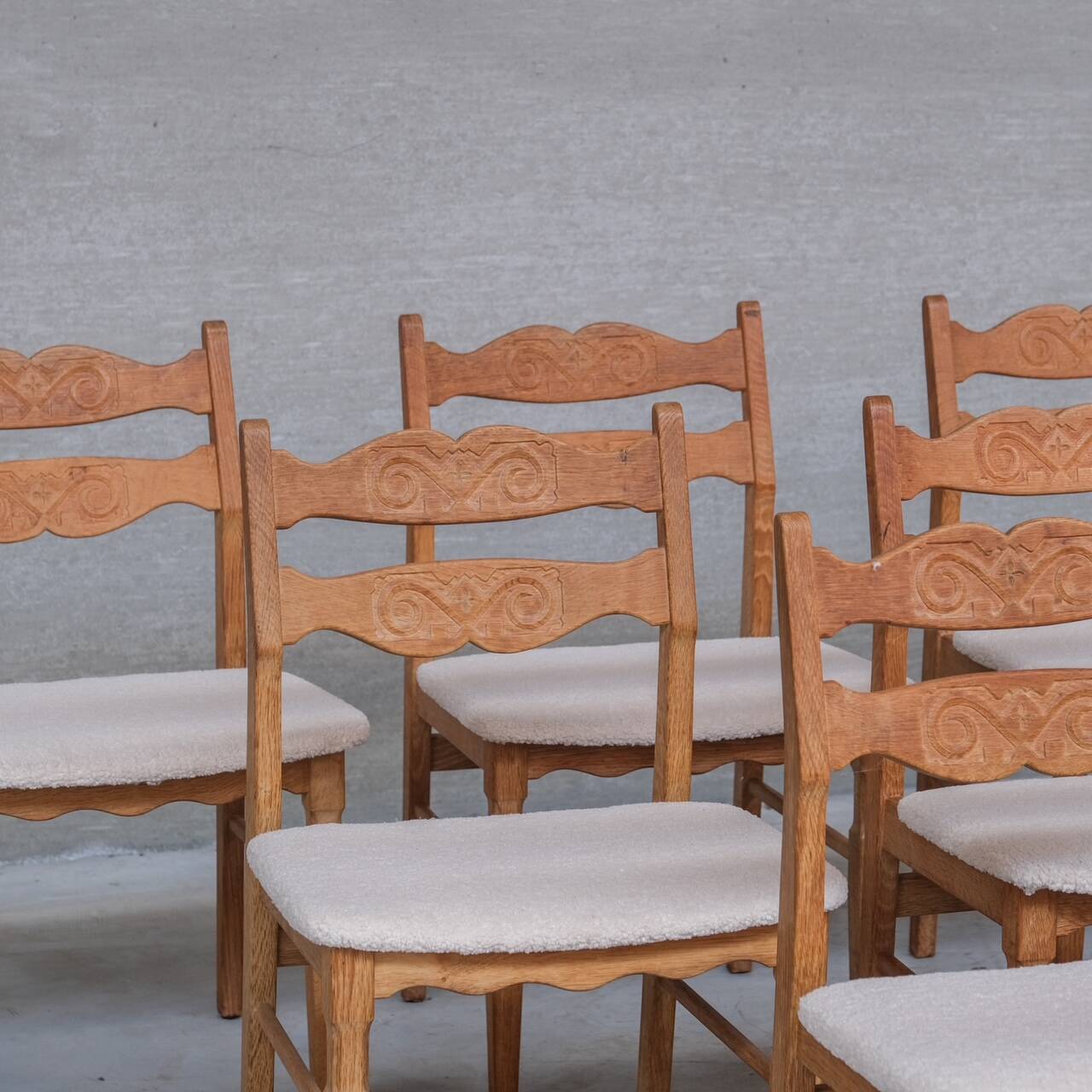 Set of 8 Oak Mid-Century Danish Dining Chairs attr. to Henning Kjaernulf