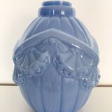 Art Deco vase in blue opaline glass
