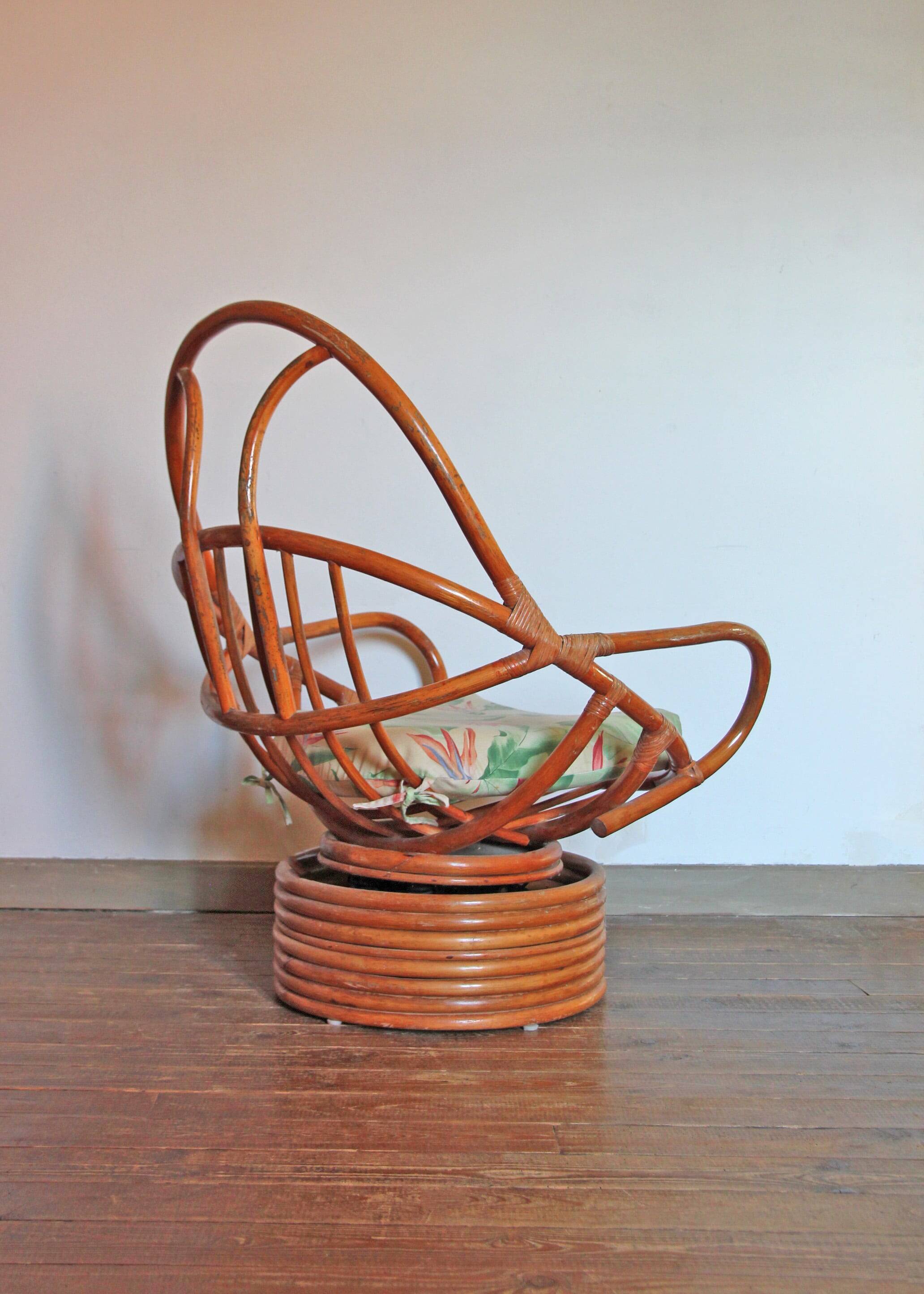 Rattan armchair, reclining and swivel, 70s