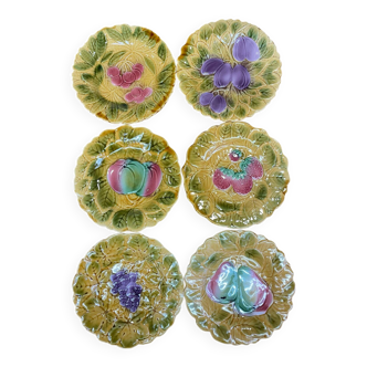 6 dessert plates in Sarreguemines barbotine.