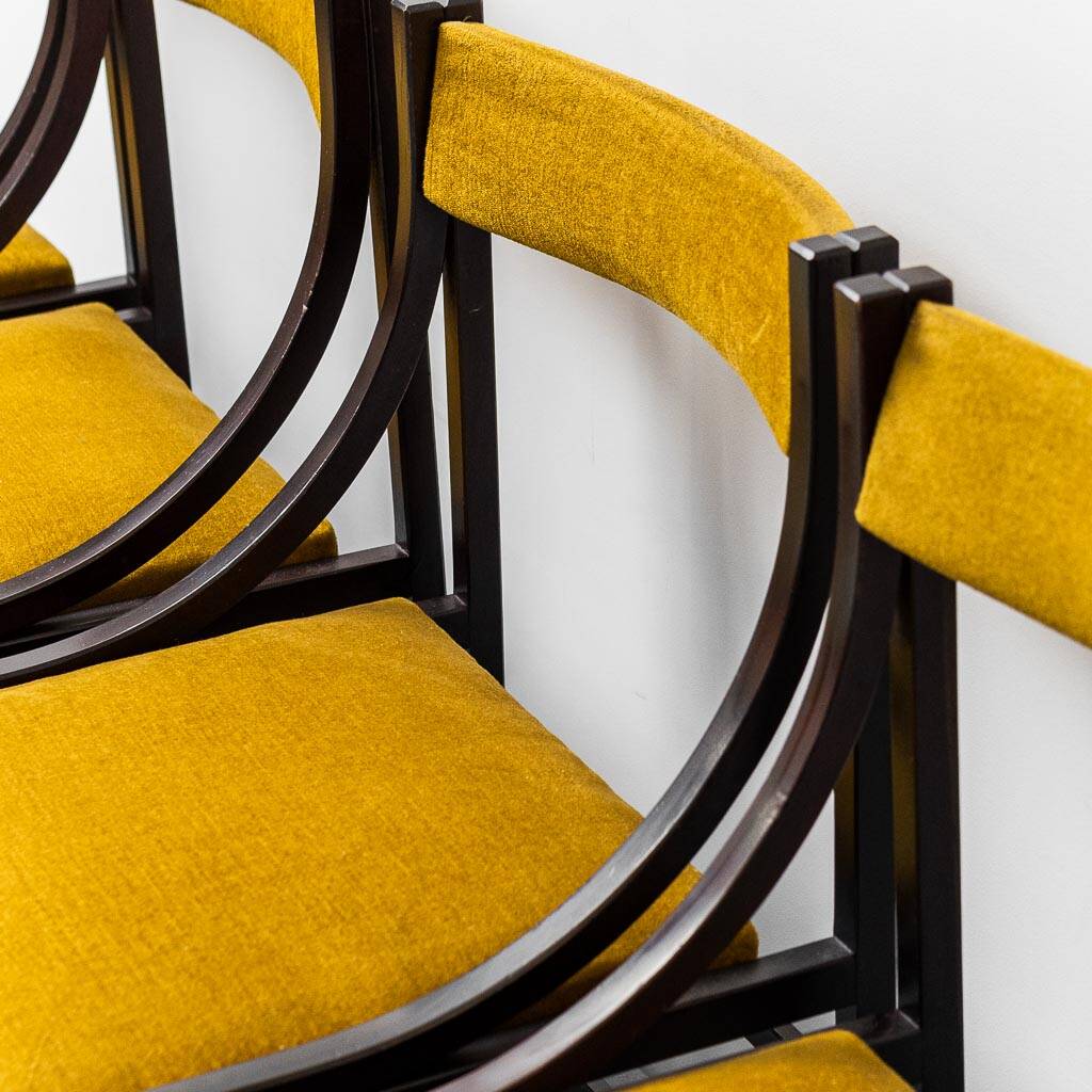 Set 6 chaises tissu jaune bois 1960s vintage modernisme