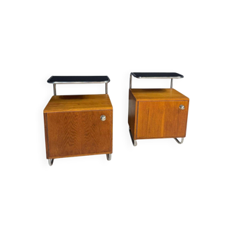 Chrome and oak nightstands by Kovona, Czechoslovakia, 1950s
