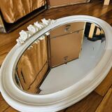 Miroir blanc ancien sculptés de roses bois